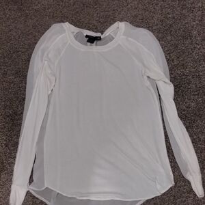 Caribbean Queen White Sheer-Panel Long Sleeve Blouse